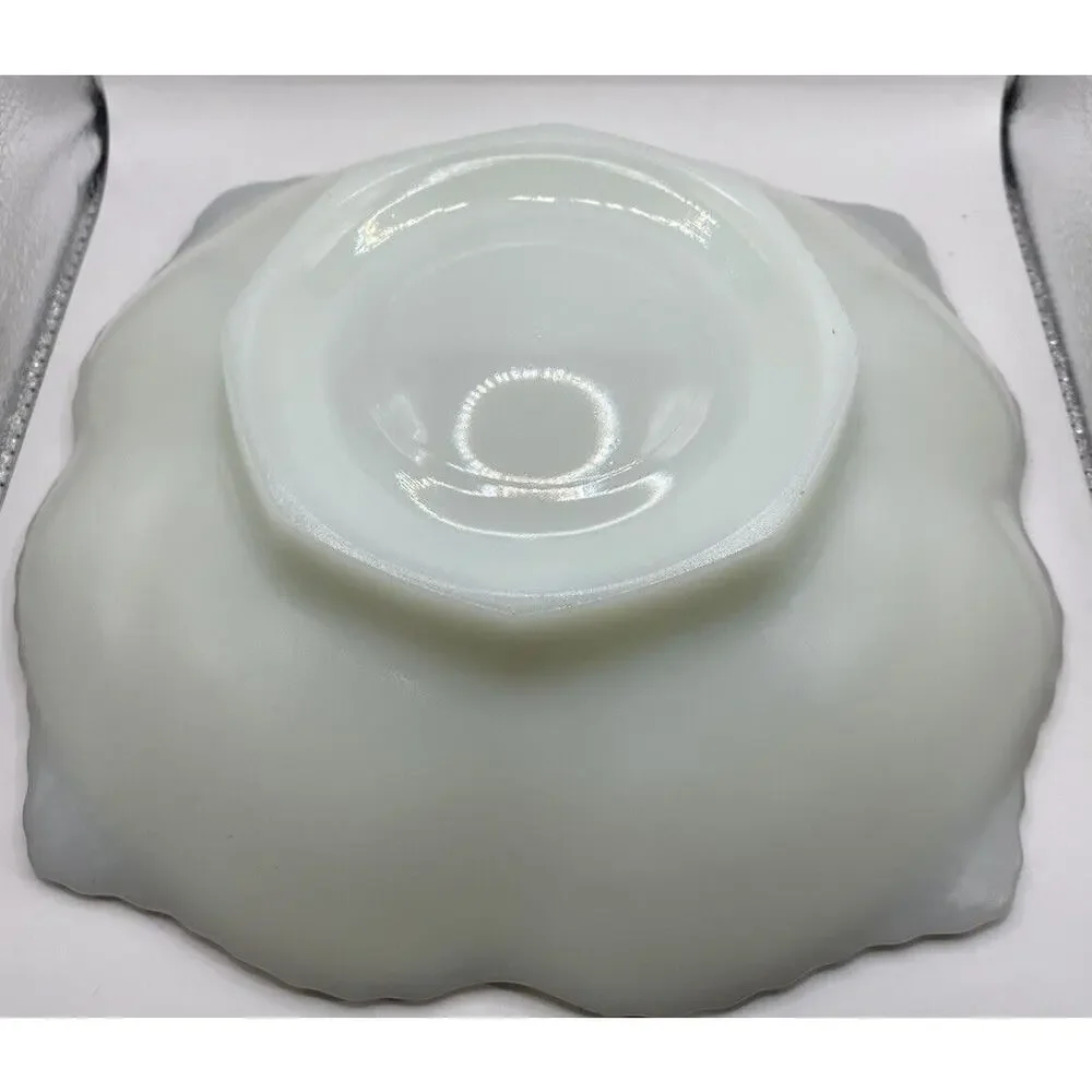 White Milk Glass Grape Raised Plate Dish Serving Fruit Bowl Gold Trim Vintage
